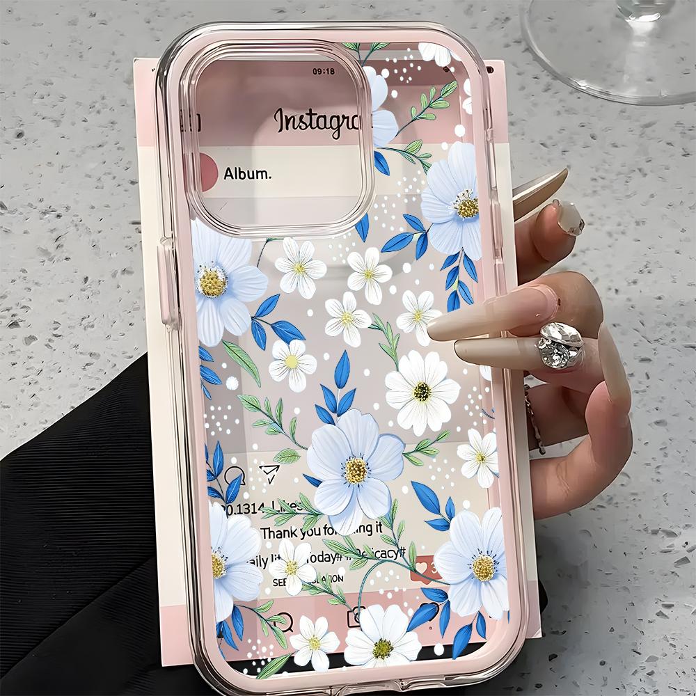 Fresh White Daisy Floral Pattern Clear Phone Case For iPhone 11 12 13 14 15 16 17 Pro Max Plus Air 2 In 1 Candy Color Soft Cover