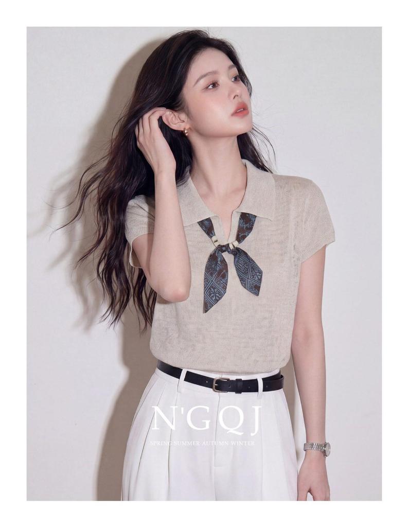 2026 Summer Elegant Kochi Knit Top: Minimalist Old Money Style Short Sleeve Women's Niche Design