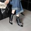 2025 autumn new rhinestone pointed thin heel high heel temperament French fashion sexy beautiful women short boots