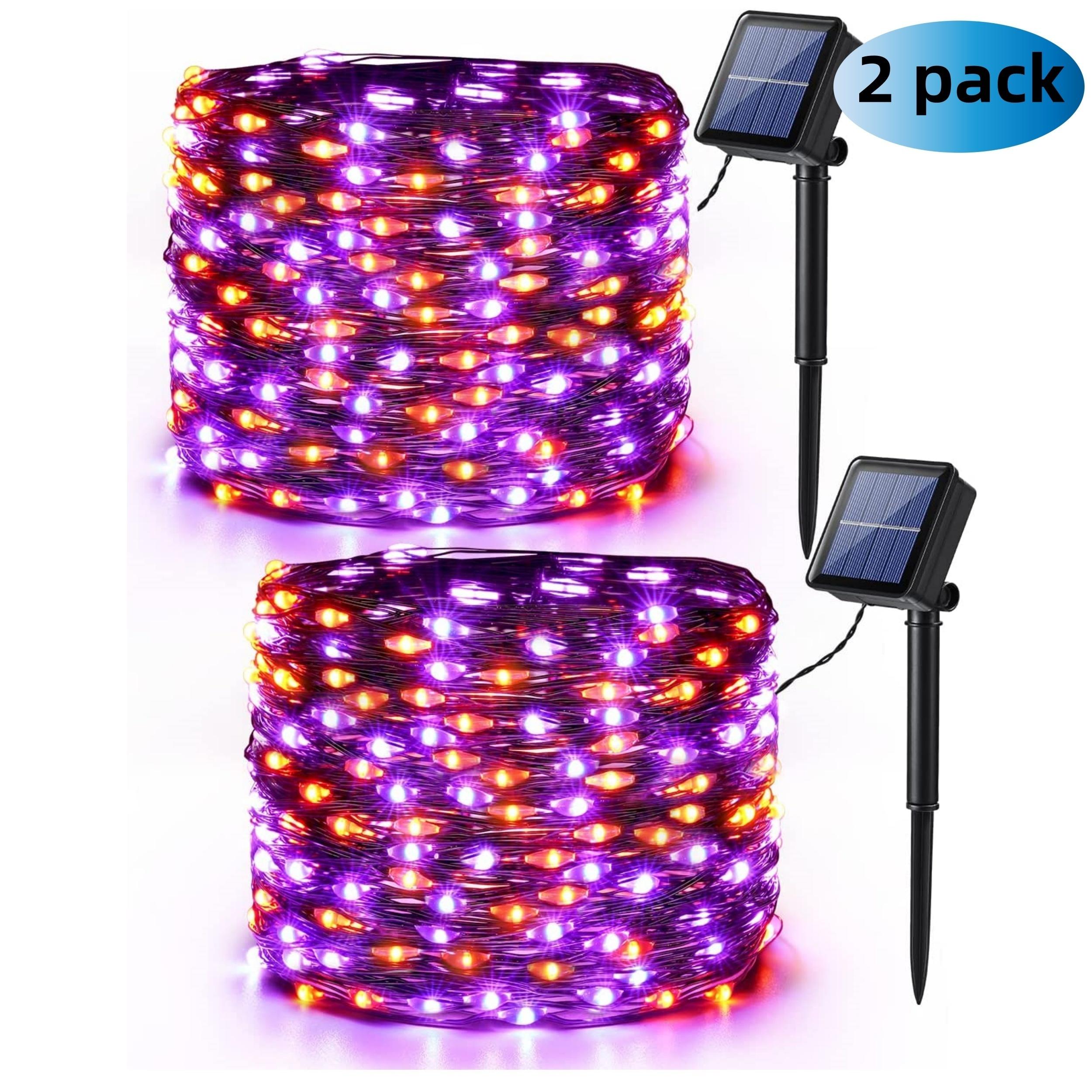 

Orange Purple Halloween Light, 120/240LED Purple Orange Solar Halloween Light with 8 Mode, Outdoor Flashing Orange Halloween Light String Halloween Pa