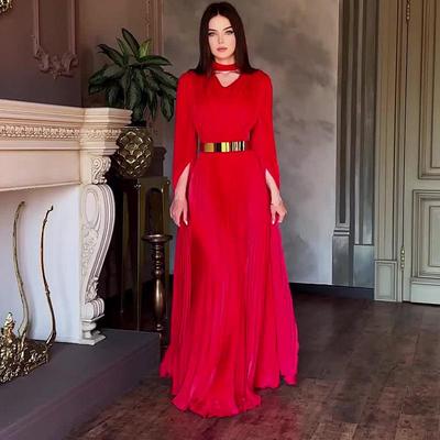 2024 Herbst Damen V-Ausschnitt Mesh-Einsatz Elegant Hochtailliert Abendkleid