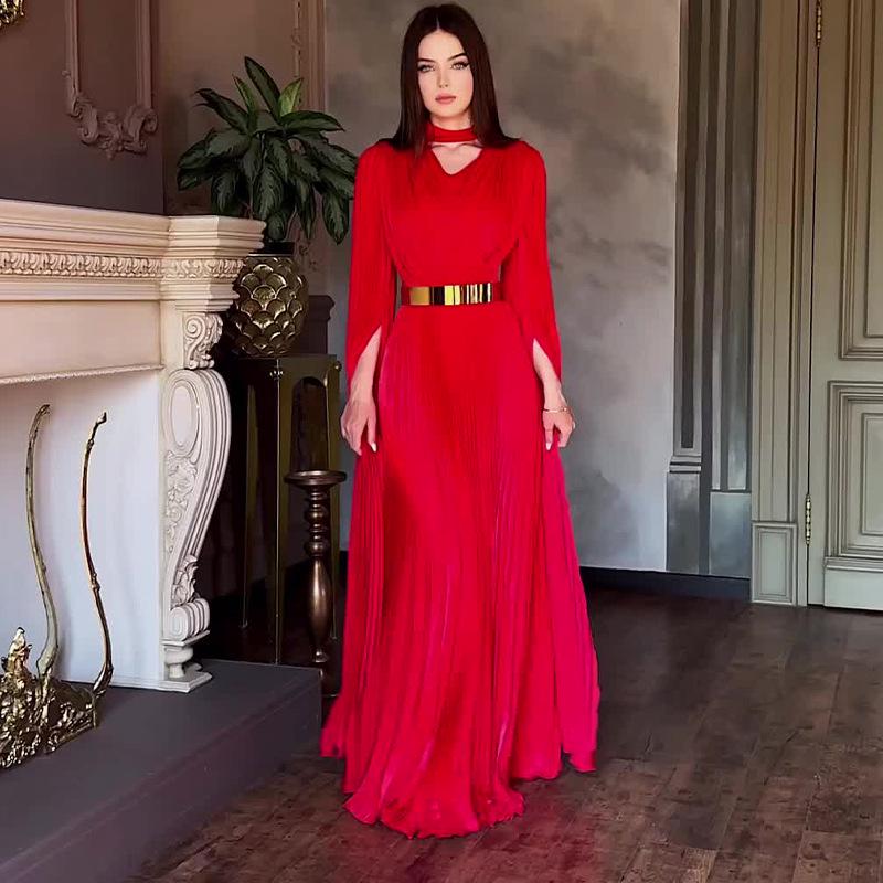Rochie de seară elegantă cu decolteu în V, cu inserții de plasă, cu talie înaltă, toamnă 2024, pentru femei
