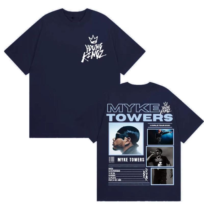 Unisexs Hiphop Style Gothic Clothing Tshirt Casual Cotton Short Sleeved Tshirt Rapper Myke Towers World Tour Merch Tshirt