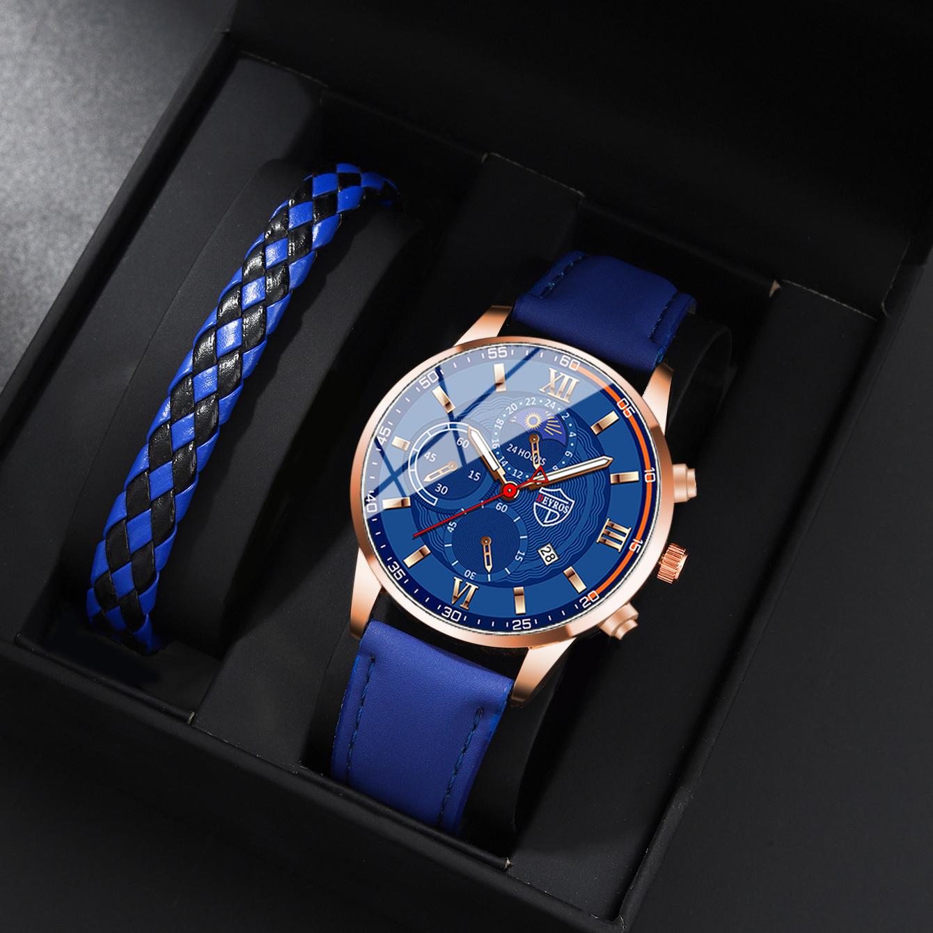 2 шт./компл. DEYROS повседневные мужские часы деловые мужские кожаные часы с календарем мужские модные кварцевые часы мужские подарки