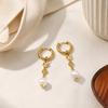 18K Gold-Plated Stainless Steel Drop Earrings French Light-Luxury Pearl Pendant ZIRCON Stone Elegant Versatile Jewelry Women