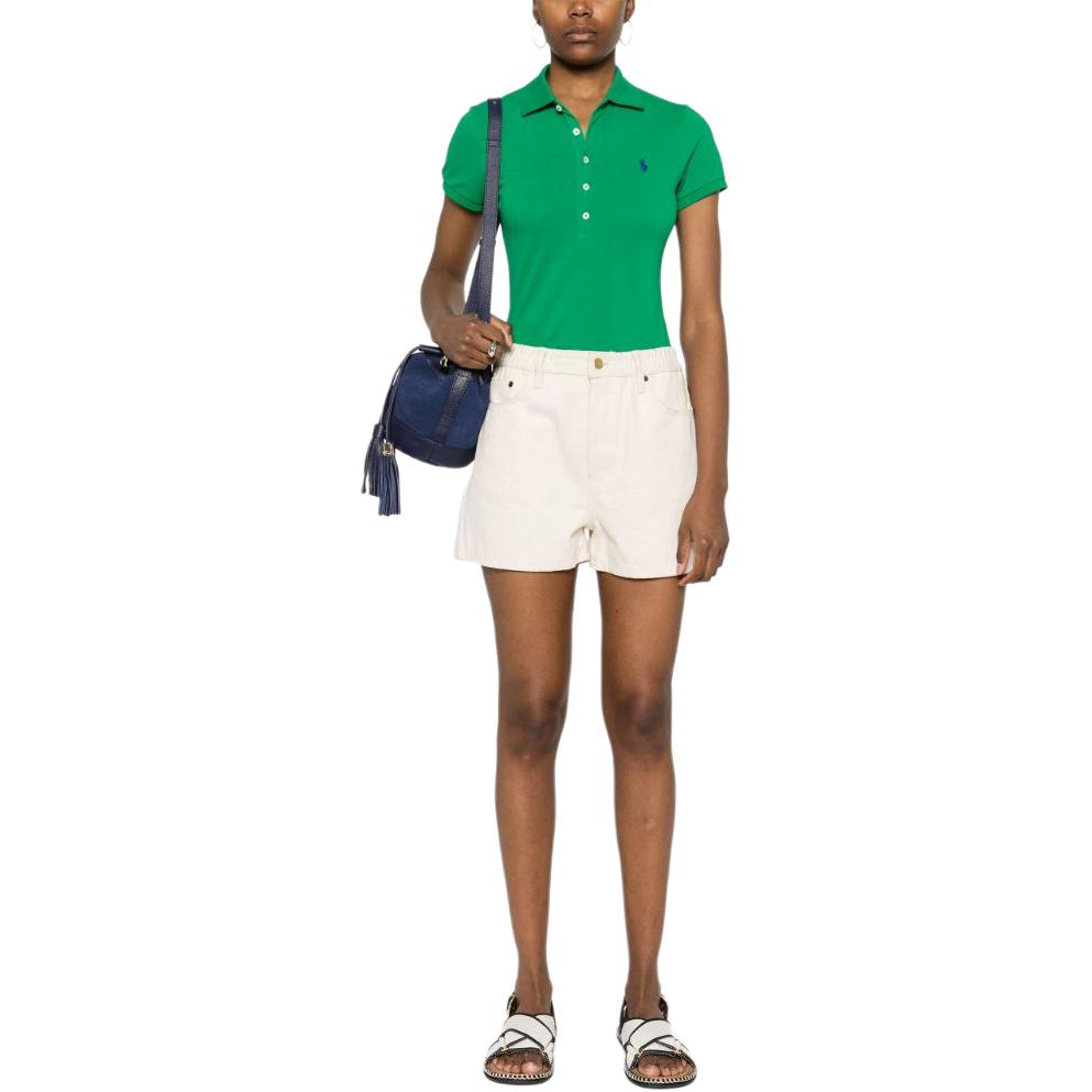 Polo Ralph Lauren Einfarbig Einreihig Slim Fit Lässig Kurzarm Poloshirt Damen Tops Grasgrün 211870245-026