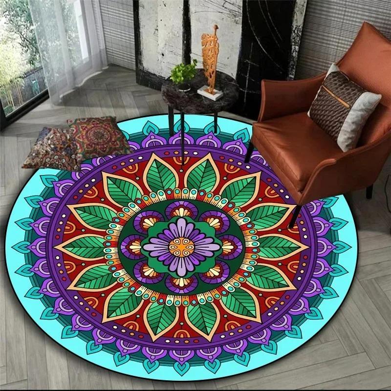 Bohemian Mandala Round Bedside Rug For Hanging Basket Computer Chair Floor Mat Meditation Yoga Mat Home Decoration