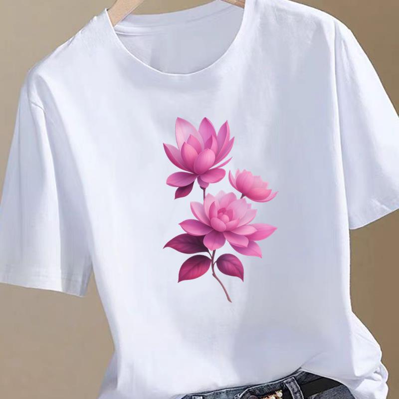 (Asian Size) Women printing Fashion Tee love heart flower cute Top Clothing T Shirt Woman Print Female Short Sleeve Graphic T-shirts