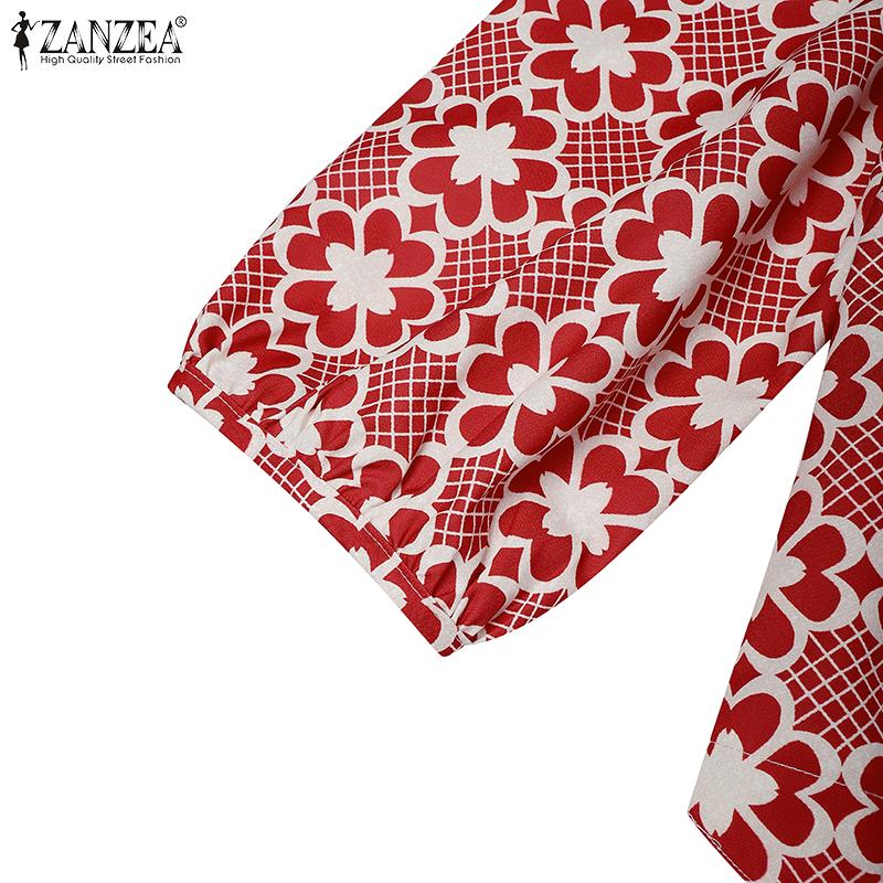ZANZEA Women Casual Round Neck 3/4 Sleeve Loose Print Blouse