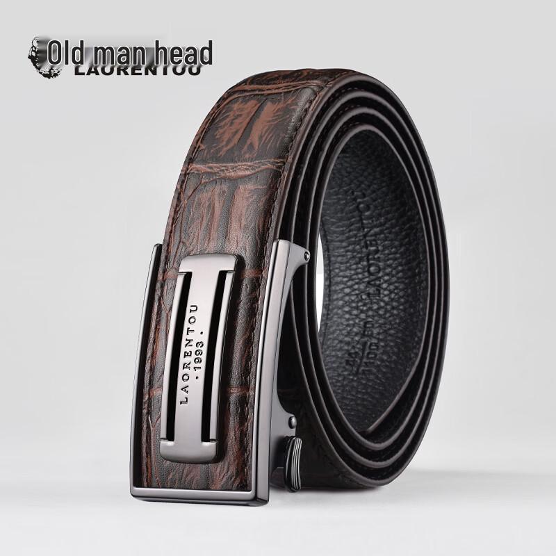 LAORENTOU Men s Leather Automatic Buckle Belt 115cm