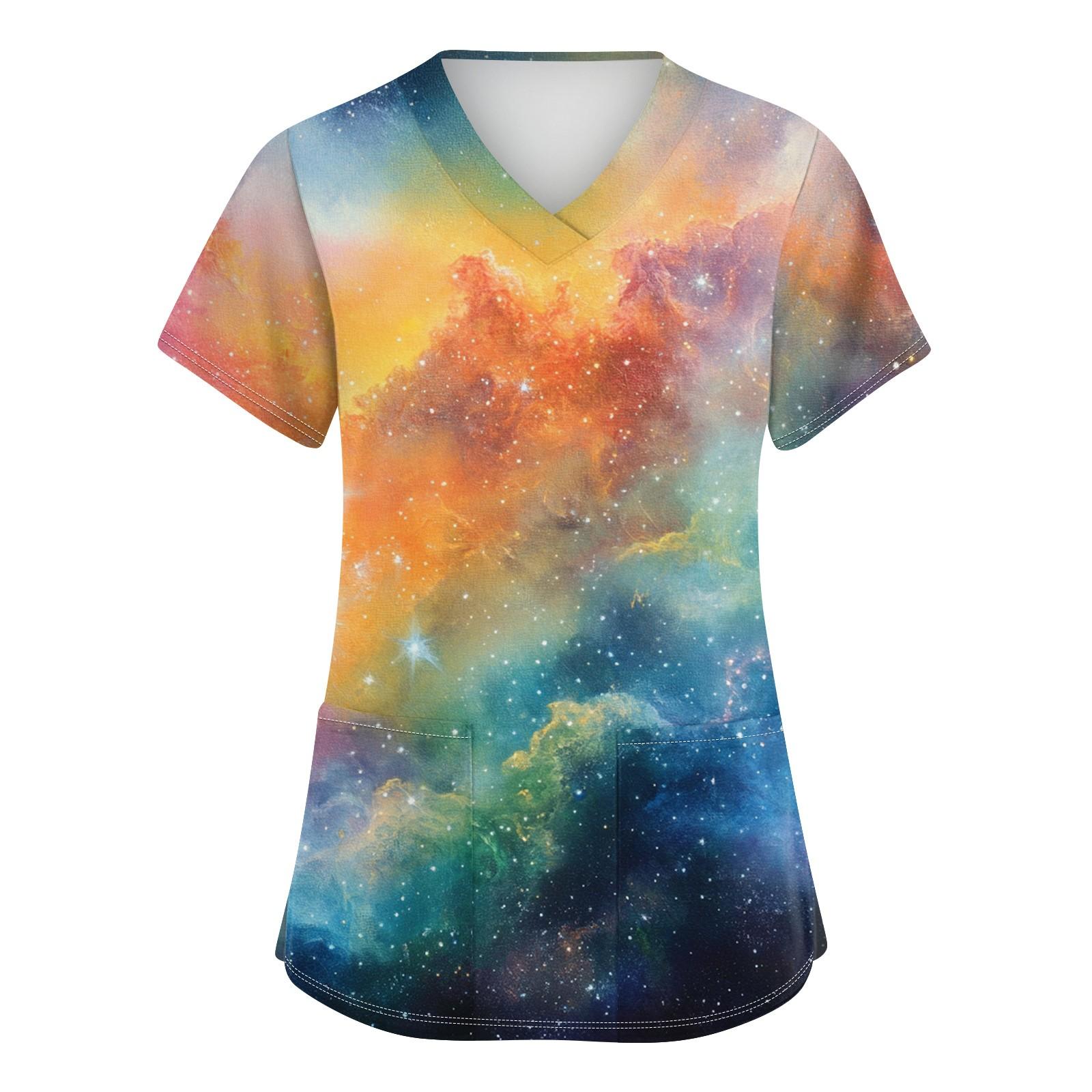 

Женская мода с v-образным вырезом, короткими рукавами и карманами, топы с принтом XXXXL оранжевый