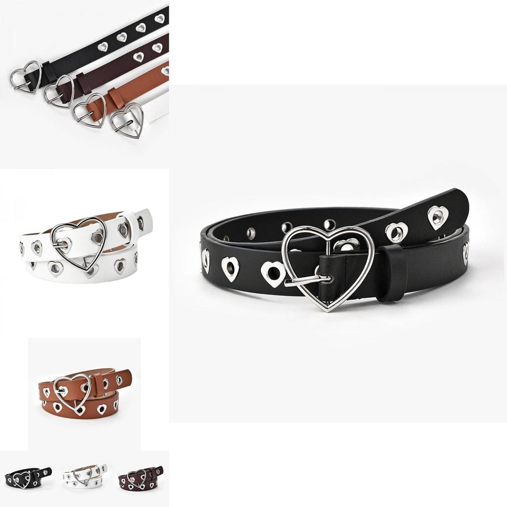 Stylish Heart Buckle Decorative Women's Denim Belt With Faux Leather Material In Black White Coffee And Camel Colors