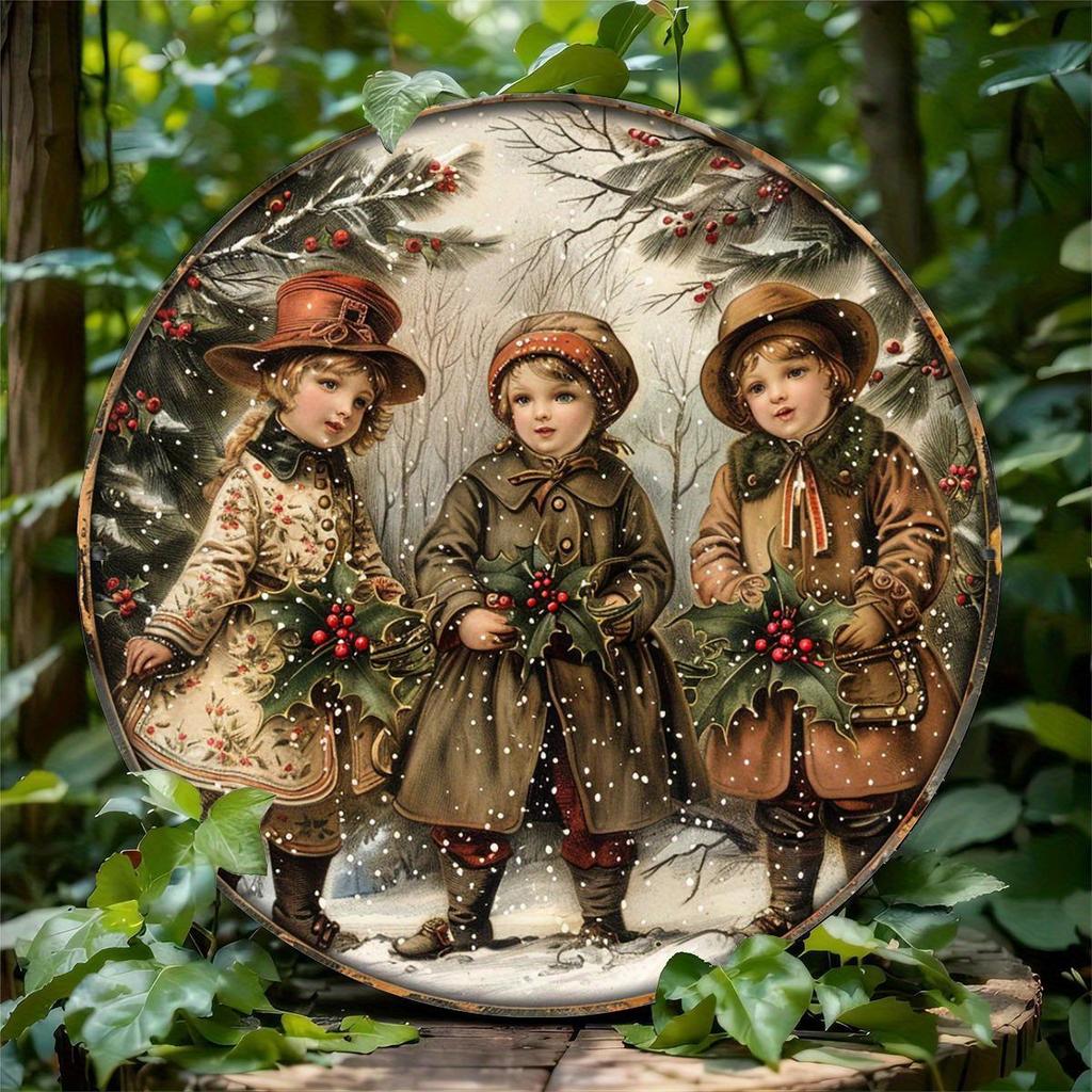 Wood Country Santa Claus and Reindeer Wooden Signs Can Be Hung Directly with Ropes, 8x 8 Inches, Retro Christmas Wall Art for Door, Wall, Home, Room