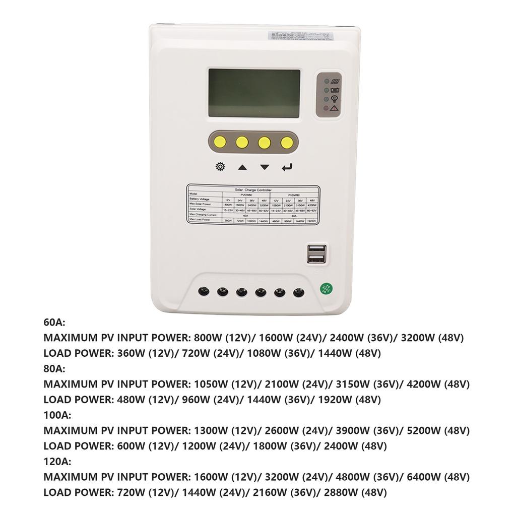 12V 24V 36V 48V PWM Solar Charge Controller with LCD Display Lithium Electric Activation Solar Panel Charge Regulator