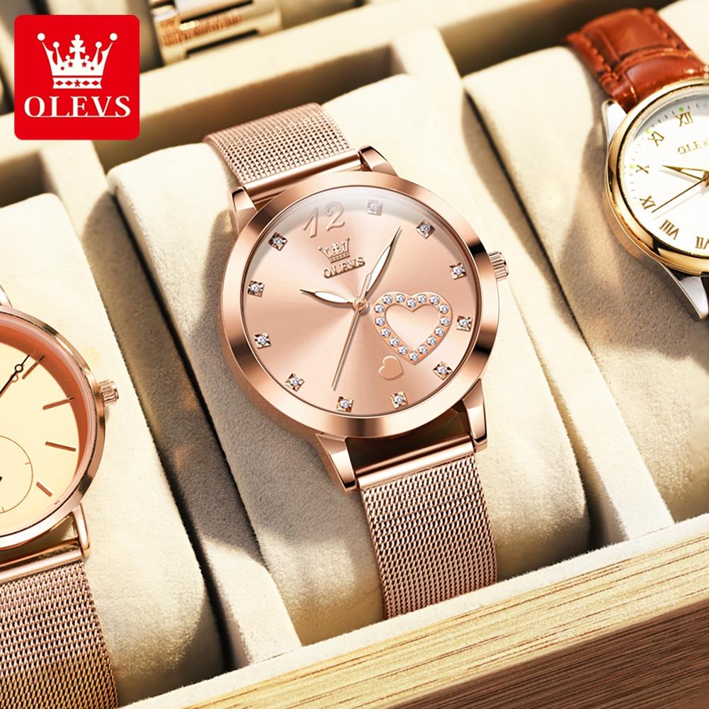 OLEVS 5189 Milanese Mesh Women's Quartz Watch with Love Diamonds