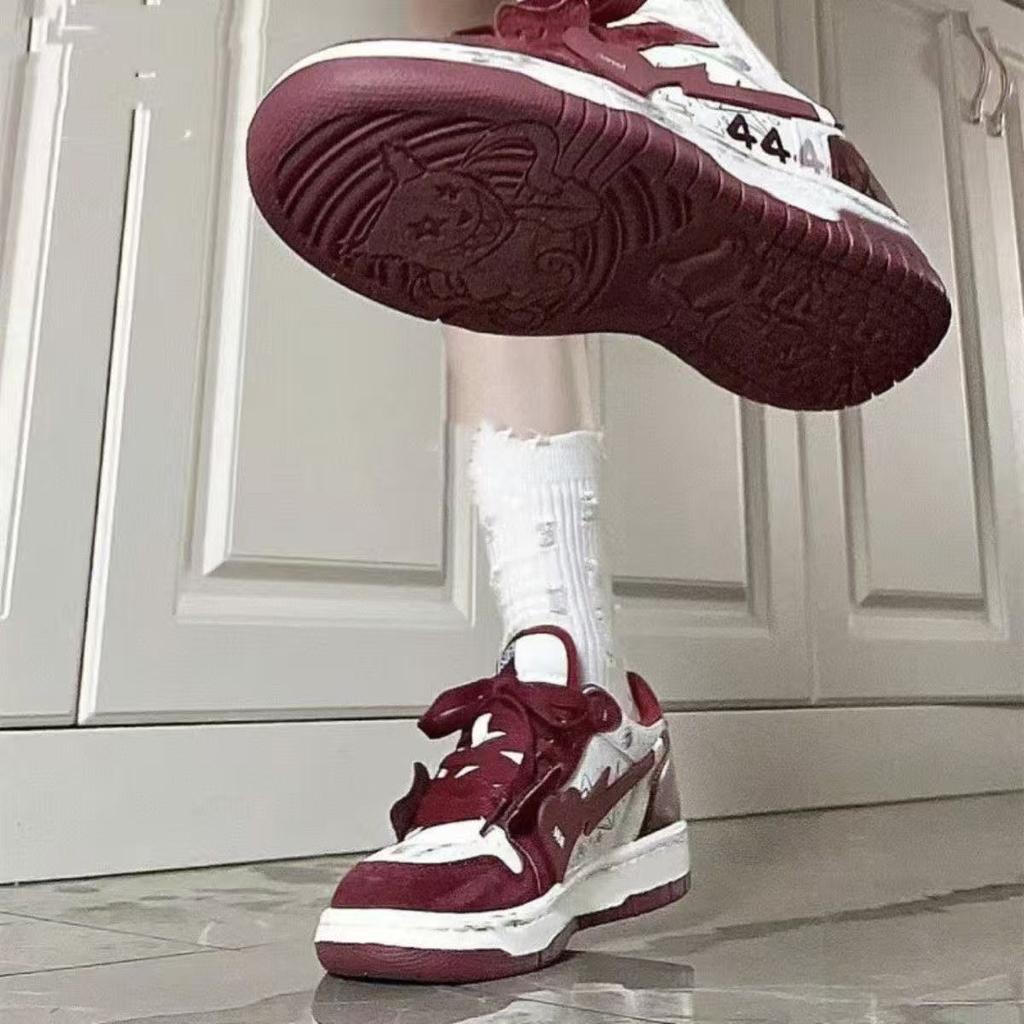 Board shoes ins college style spring and autumn retro burgundy shoes platform niche design casual shoes