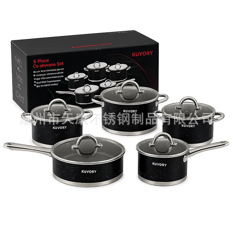 5-Piece Stainless Steel Cookware Set: Non-Stick Soup Pot, Frying Pan, and Milk Pot