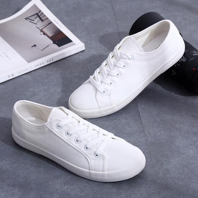 Chaussures en toile blanches tendance pour couple, chaussures d'été à lacets, chaussures en tissu pour étudiantes, chaussures plates pour femmes, baskets blanches, chaussures de planche pour femmes