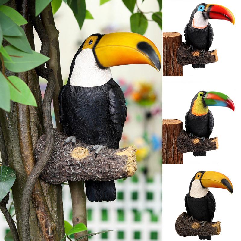 Estatueta de Tucano Decoração Abraçador de Árvore Enfeites Pendurados de Resina Estátua de Jardim Animal de Simulação Criativa Decoração de Parede de Quintal