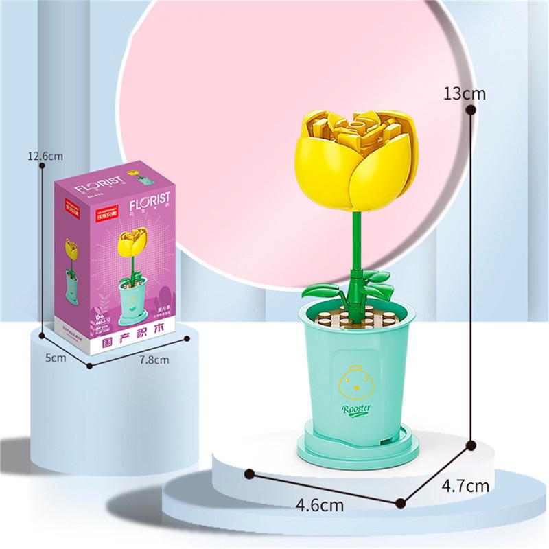 Building Block Bouquet 3D Model Toy Lucky Mini Flowers DIY Assembly Brick Home Decoration Plant Potted Kids Educational Toy Gift