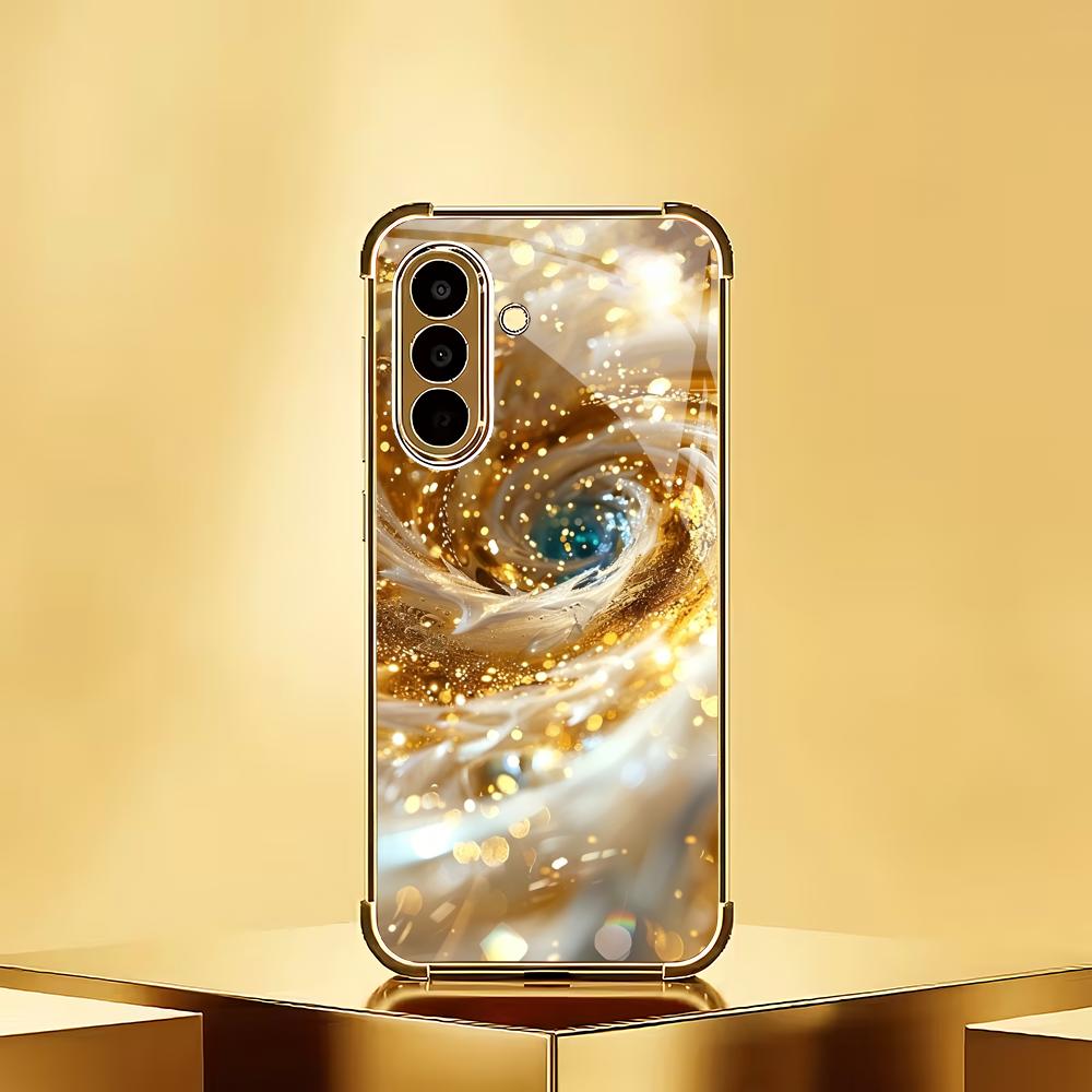Golden Spiral Electroplated Glass Phone Case Suitable for Samsung Galaxy S26 S25 S24 S23 S22 S20 FE/Ultra/Plus Anti Drop