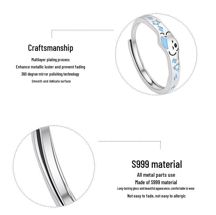 Sterling Silver Meow Couple Rings: Cute Pet Adjustable Luxury Dopamine Design