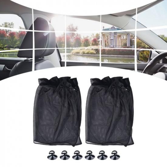 2pcs Sun Shade UV Protection Side Black Mesh Curtain With Suction Cup Kit