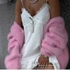 Women's Pink Fuzzy Cardigan, Front Button, Soft Pile, Loose Fit