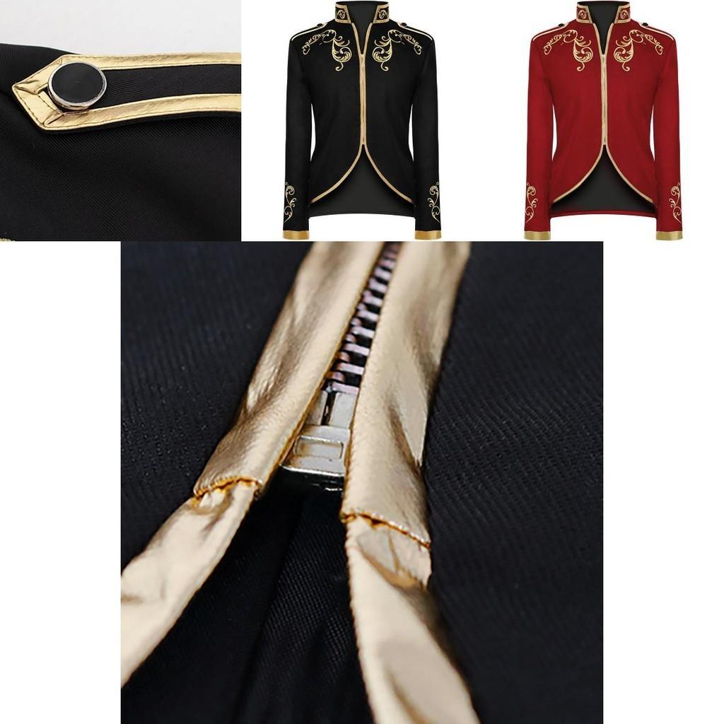 Blazer Lussuoso da Uomo Principe di Palazzo Ricami Dorati Giacca Slim Fit per Divertimento di Halloween