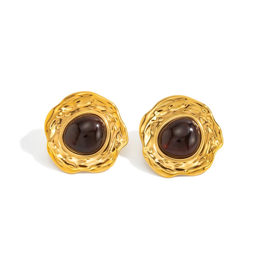 SHIXIN Orecchini a Bottone Grandi Rotondi Vintage Intarsiati in Resina per Donna Eleganti Irregolari Geometrici Colore Oro Orecchini Accessorio Gioiello