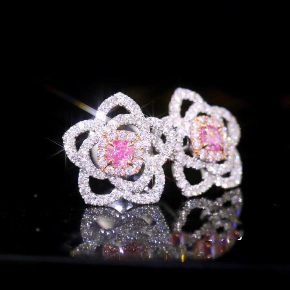 

Elegant Pink Crystal Flower Earrings for Women with Micro Pave Diamonds Luxury Floral Studs