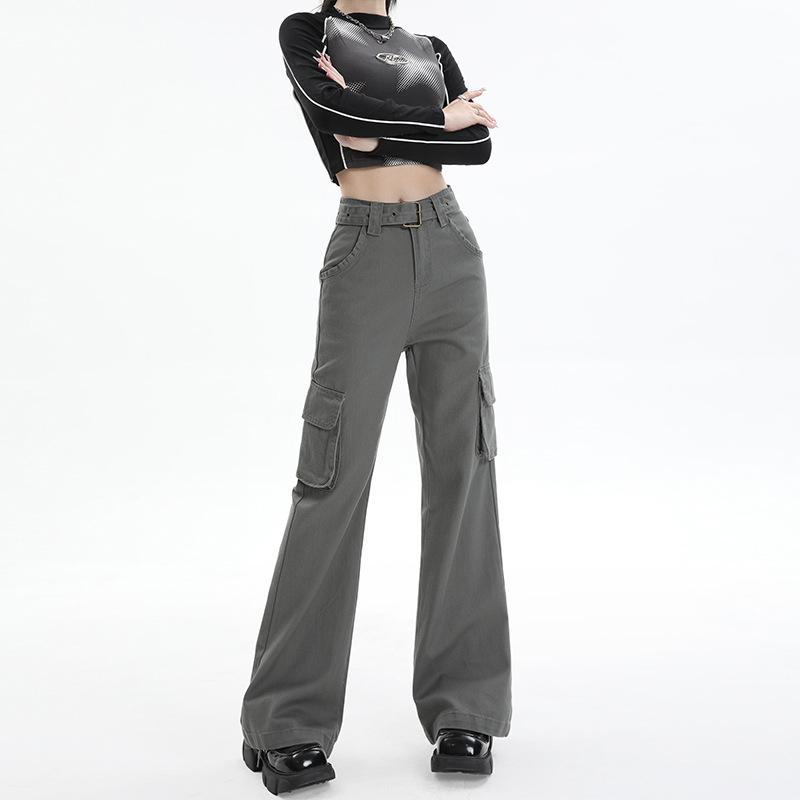 Women s straight-leg workwear jeans, new spring 2026 model, high-waisted, fashionable, slimming, wide-leg pants XS серый