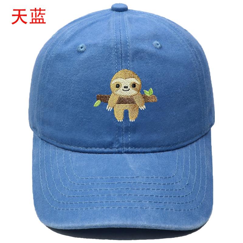 Popular Cute Sloth Embroidered Baseball Cap Animal Washed Retro Men's and Women's Casual Outdoor Sun Hat