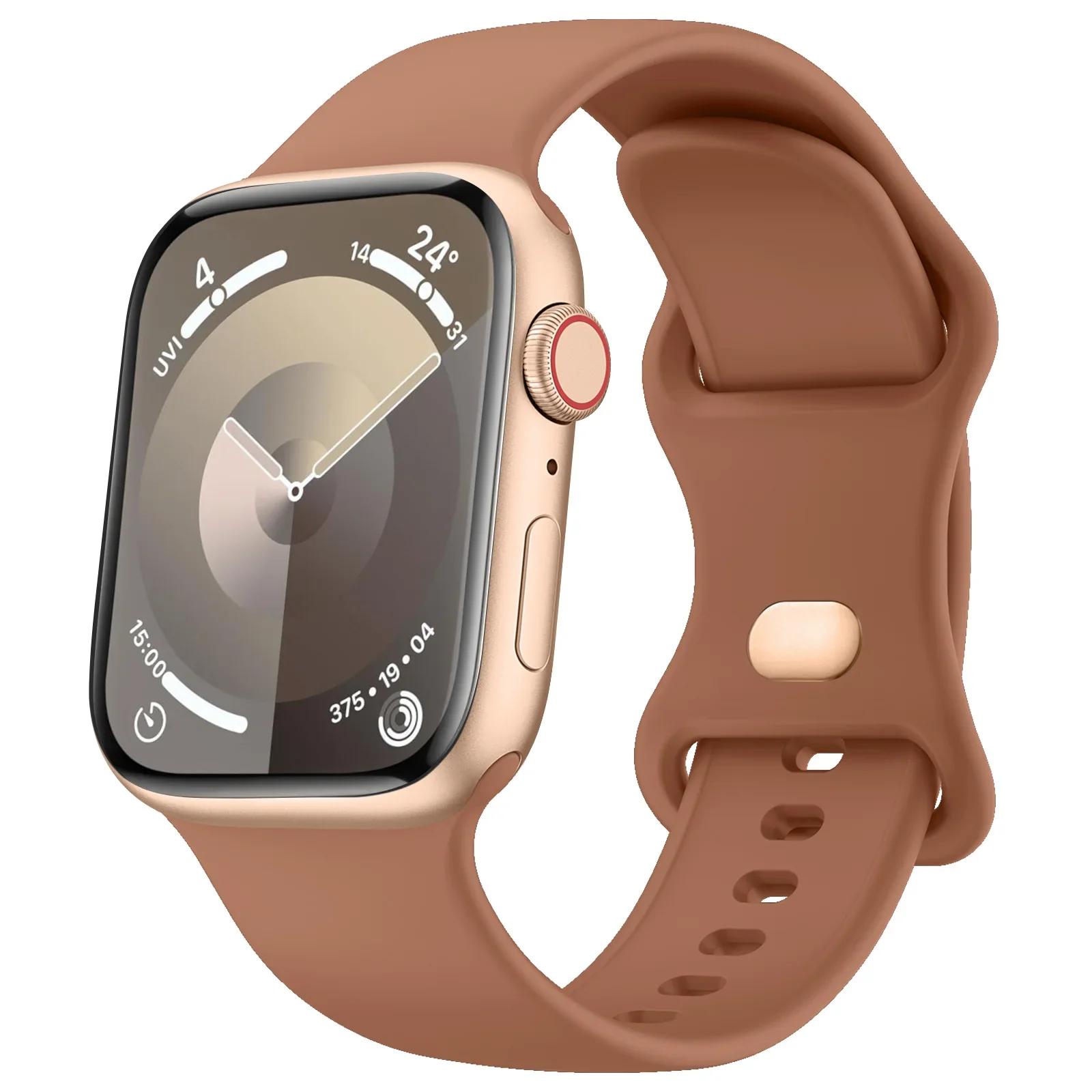 

Мягкий силиконовый ремешок для часов 10 9 8 7 6 5 4 3SE Браслет-ремешок для iWatch Ultra 49мм 45мм 46 41мм 40мм 44мм 38мм 42мм Ремешок 38 40 41 S10-42mm коричневый