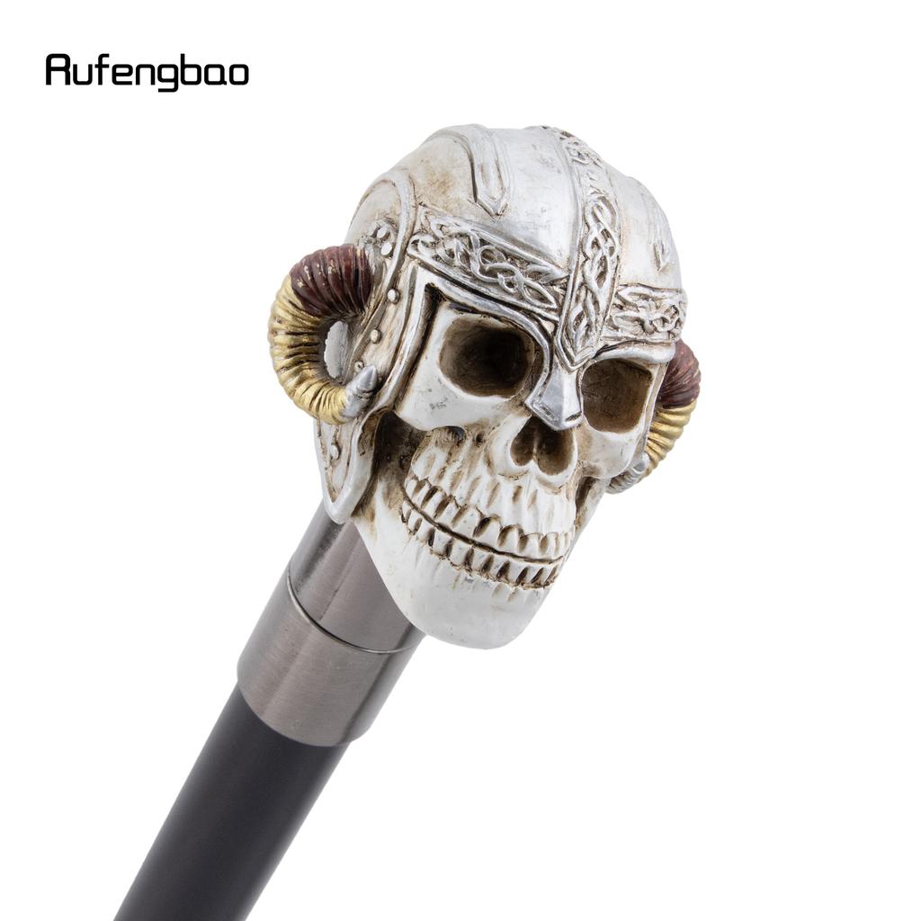 White Resin Skull  Ram's Horn Helmet Head Walking Cane Fashion Decorative Steel Stick Gentleman Performance Stage Cane 93cm