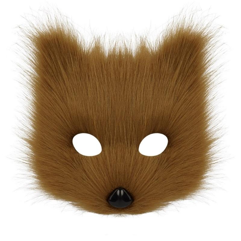 Wolf Foxes Costume Set Plush Animal Mask Animal Tail and Glove, Halloween Animal Costume for Kid Adult Halloween Cosplay