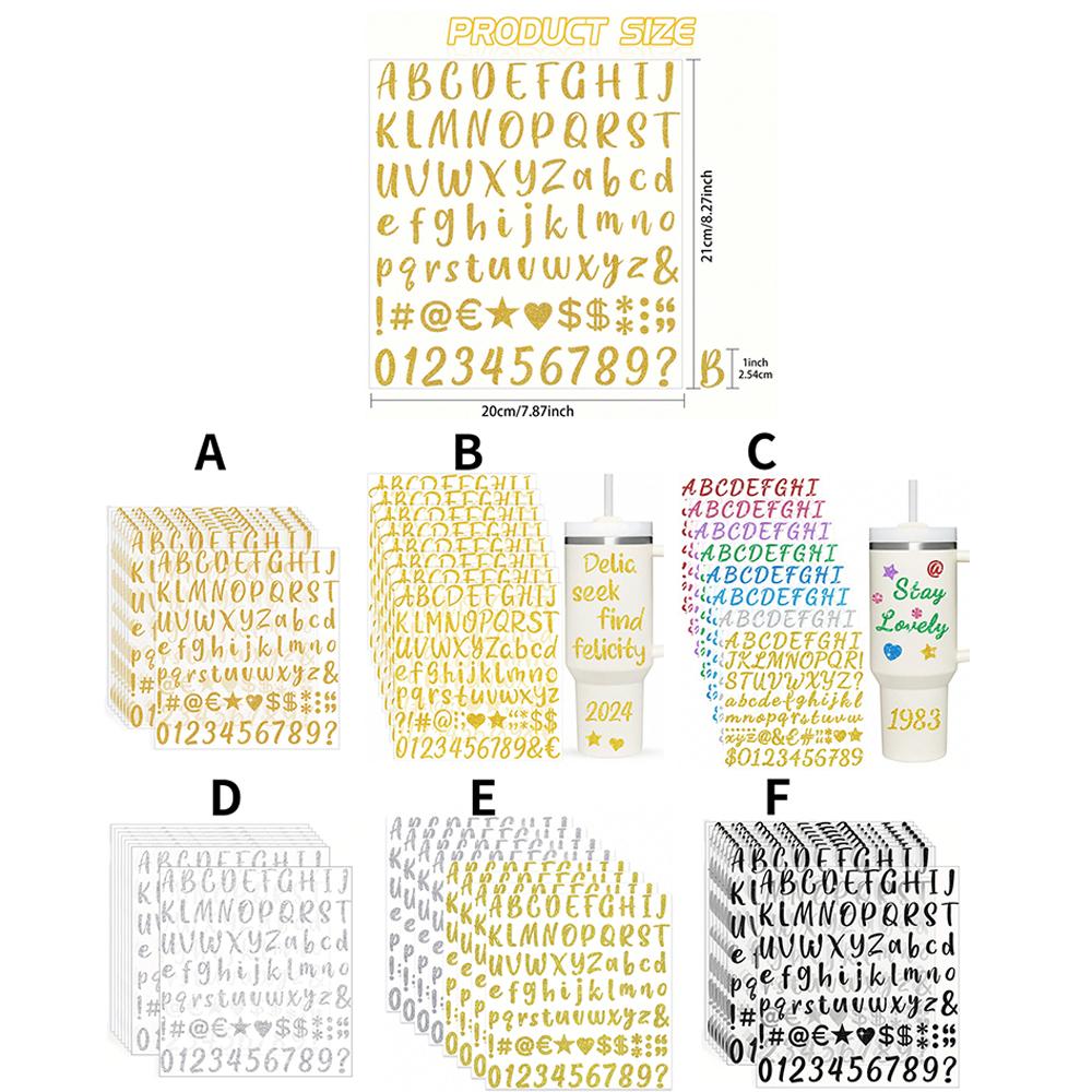 8Sheets Glitter Letter Stickers Self-Adhesive Glitter Alphabet Number Labels Stickers for Scrapbook Water Bottles Crafts Decor