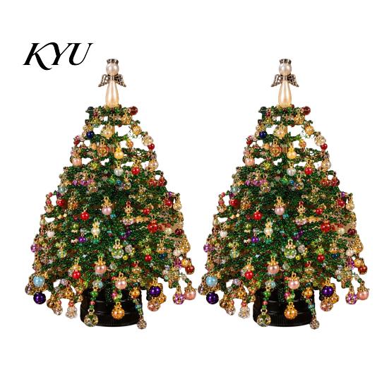 Handgefertigte Feiertagsdekoration DIY Mini-Tisch-Weihnachtsbaum-Set mit Perlen, Kristallperlen-Weihnachtsbastel-Ornament-Herstellungsset, Schreibtisch für Regal Kaminsims Dekor,