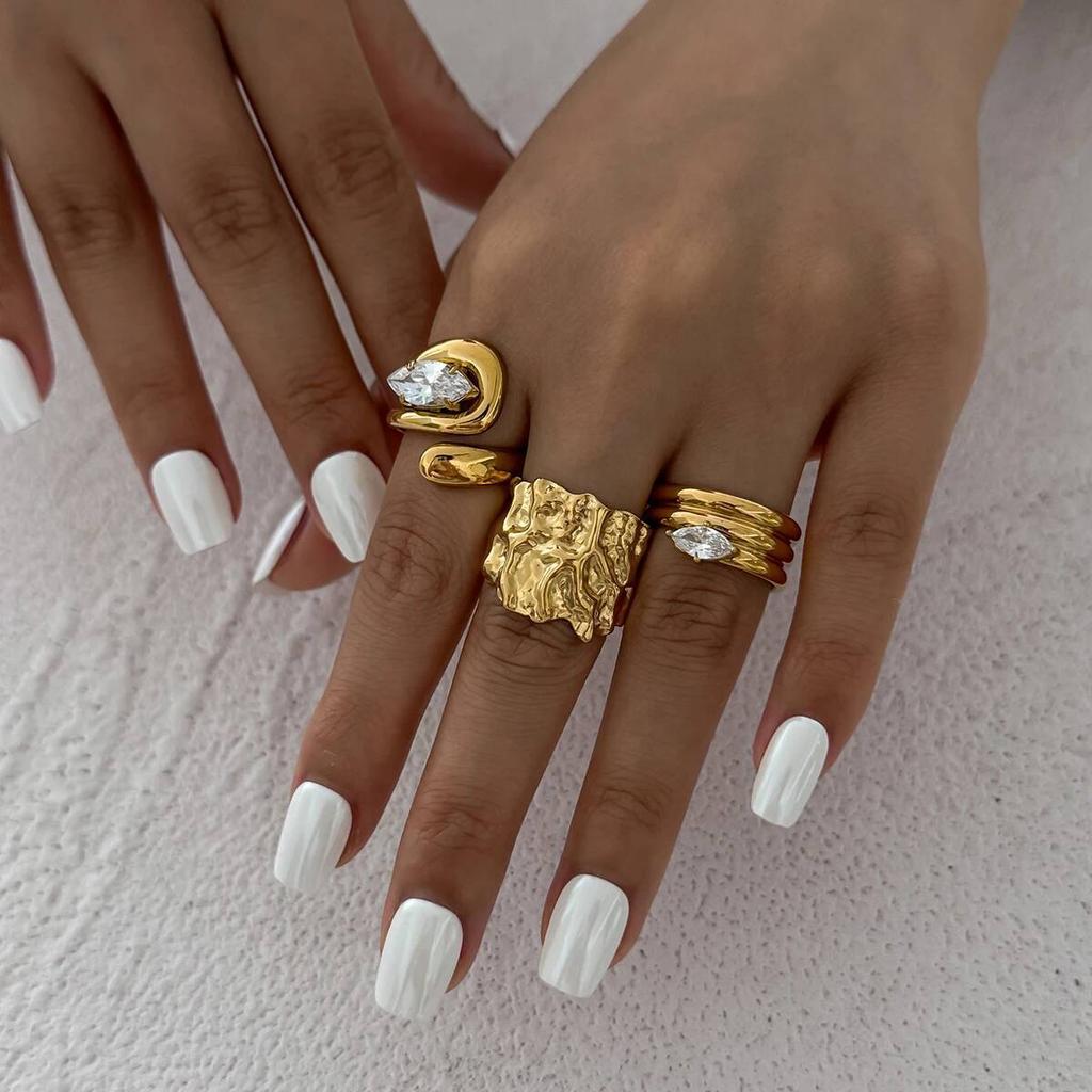 Ingemark 3Pcs/Set Luxury Rhinestone Open Rings for Women Fashion Statement Vintage Irregular Adjustable Rings Daily Jewelry Gift