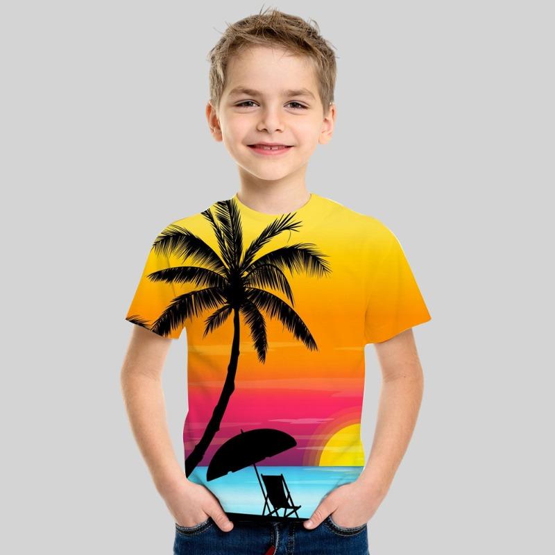 Jungen 3D Kokospalmen T-Shirt Kurzarm Sommerurlaub Tropisch Hawaiianisch Polyester Kinder Rundhals Outdoor Lässig Alltäglich Oberteile