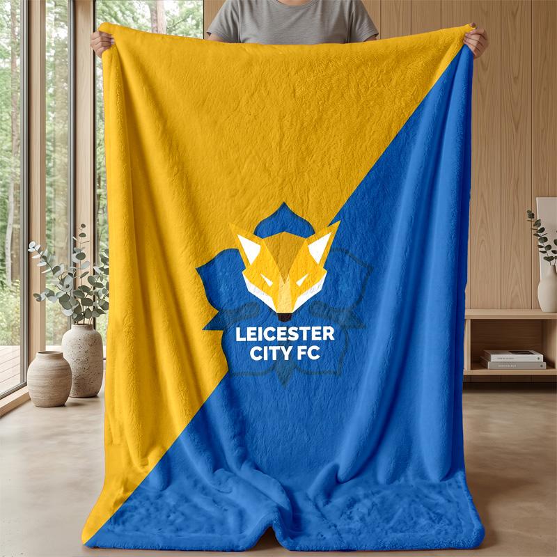 Leicester City Football Print Flannel Blanket, Soft Warm Lightweight Throw Blanket for Sofa Bed Camping
