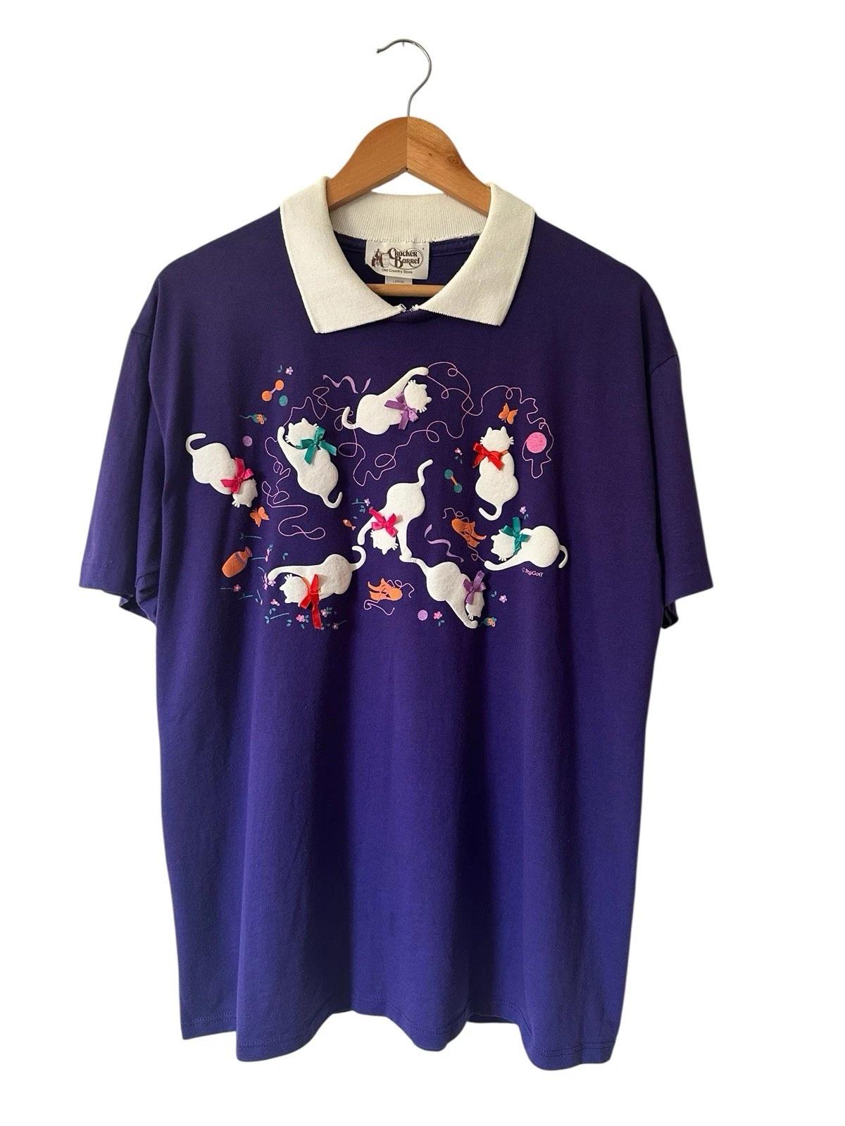 

Vintage Collared Cat T Shirt Men’s Large Purple USA Single Stitch L