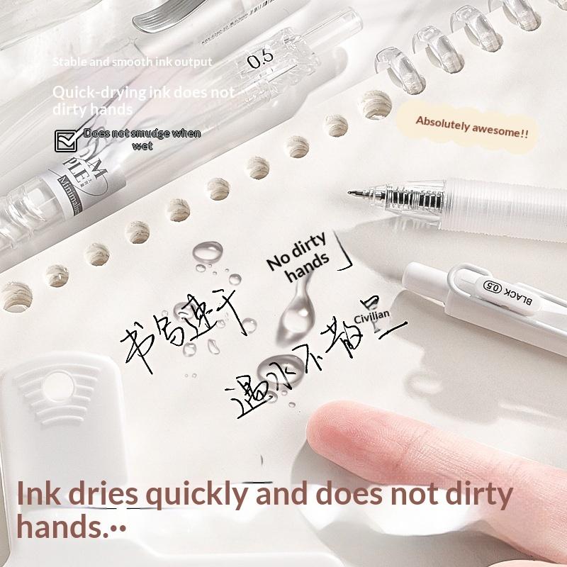 5Pcs Retractable Gel Pen Korean Fashion Simplicity Transparent Writing Pen Quick Drying St/Cs Tip 0.5Mm Black Ink Scrapbook Pen