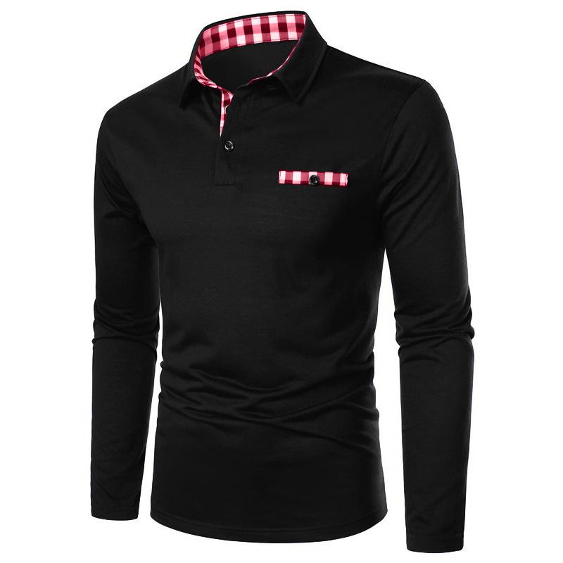 Long Sleeve Lapel Polos Shirts Check Patchwork Tops Men's Casual Spring Autumn Sports Polo Shirt