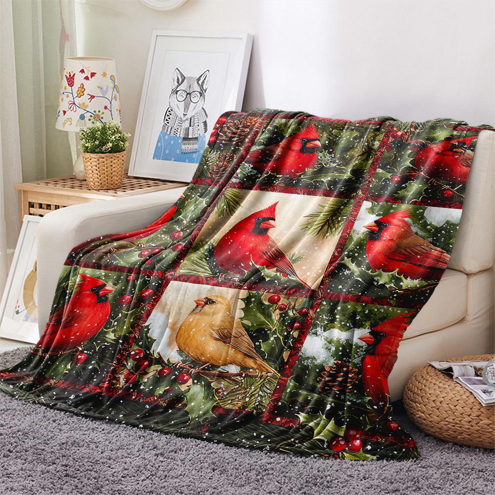 Bird Print Flannel Blanket, High Quality Comfortable for All Seasons, Home Decor, Warmth and Comfort, Perfect for Christmas Gifts