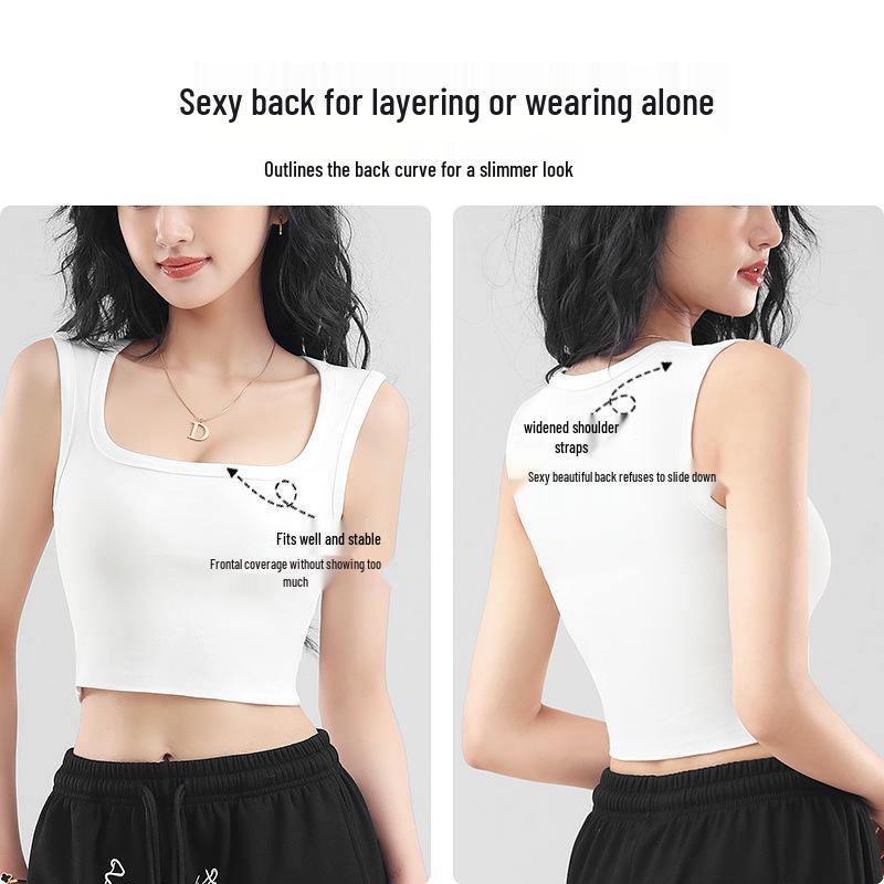 Women's Summer Sling Tank Top with Integrated Padded Bra, Thin Style, Anti-Auxiliary Breast Bandeau.