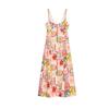 Summer Women's Linen Blend A- line Hem Patchwork Print Sling Midi Skirt Dress 3771107
