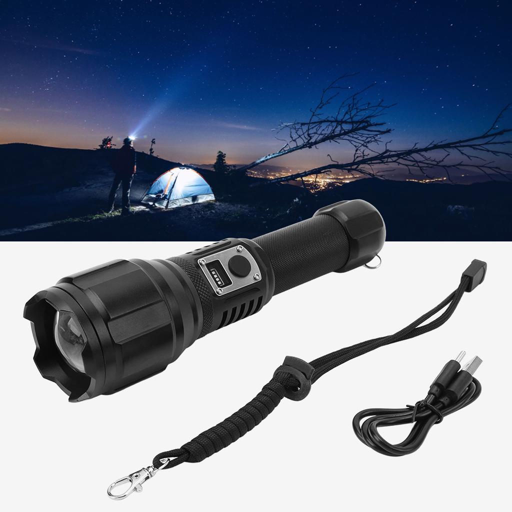 Super Bright Flashlight with Electronic Display Screen Waterproof Type C Charged Zoomable LED Flashlight for Camping Short