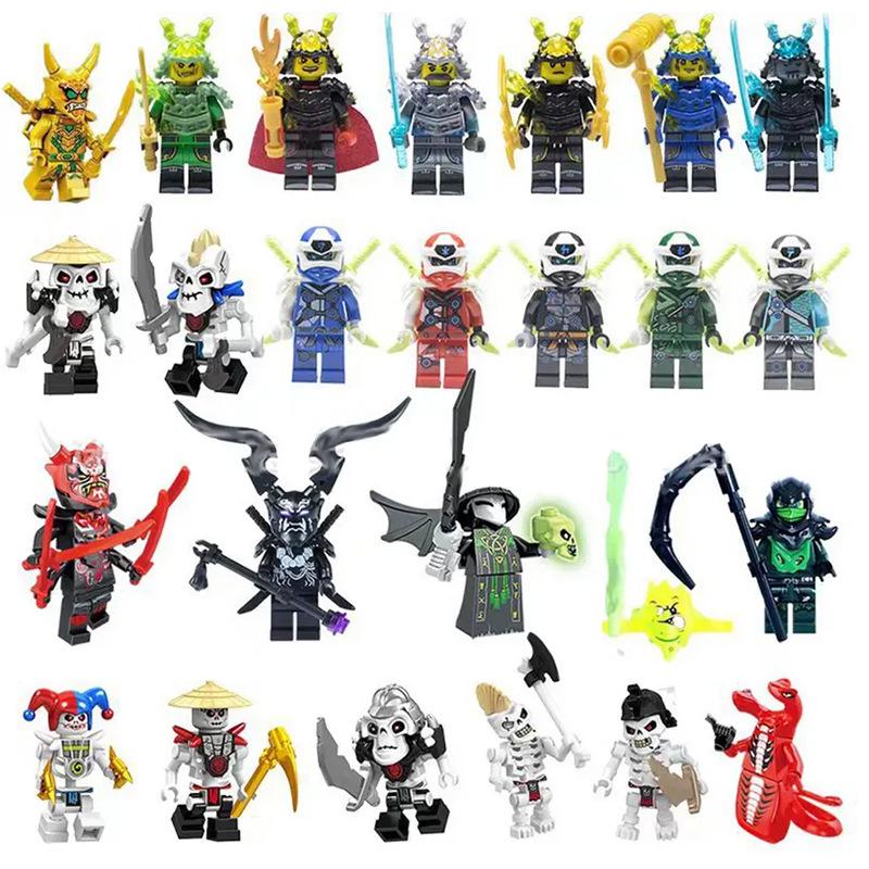 Psychedelic Ninja & Villain Building Block Set: 24 Figures with Weapons