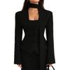 Giacca Blazer Casual da Donna a Manica Lunga con Scollo a V e Colore Solido